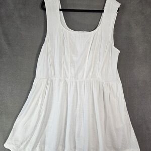 Aureta Plus 2X White Linen Blend Dress Midi Fit Flare Sleeveless Squareneck